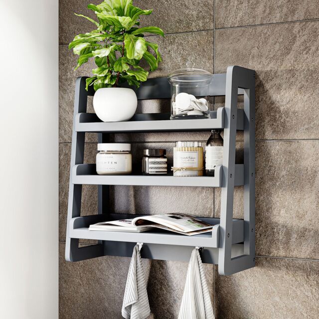 Home Discount Vida Designs 3 Tier Wall Mounted Wooden Decor Floating Rack Organizer in Grey - image 1