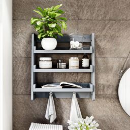 Home Discount Vida Designs 3 Tier Wall Mounted Wooden Decor Floating Rack Organizer in Grey - thumbnail 2