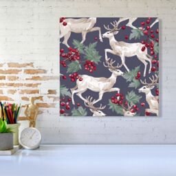 Warren Reed - Designer Reindeers & Holly Canvas - Size: w10 inch x h10 inch - thumbnail 1