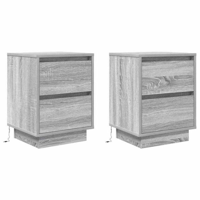 Berkfield Home Durable Bedside Cabinets with LED Lights¬†2 pcs Grey Sonoma 38x34 - image 1