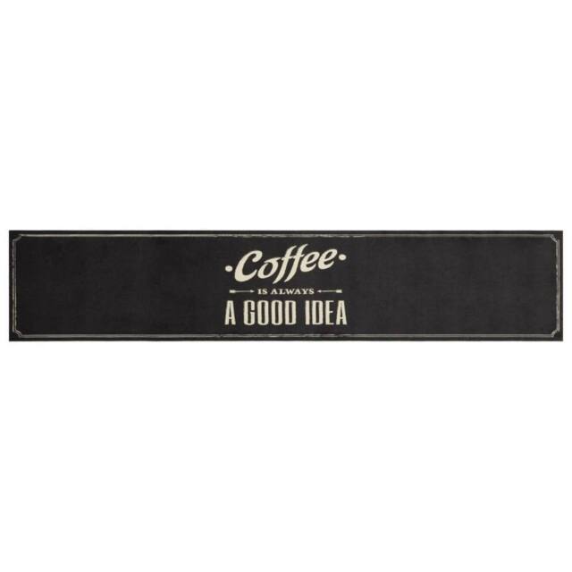Berkfield Home Kitchen Rug Washable Coffee Text 60x300 cm Velvet in Black - image 1