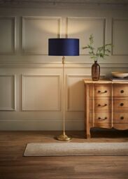 ValueLights Maggie Gold Candlestick Floor Lamp with Velvet Lamp Shade in Navy
