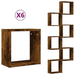 Berkfield Home Wall Cube Shelves 6 pcs Smoked Oak 30x15x30 cm in Brown - Size: 30 x 15 x 30 cm - thumbnail 3