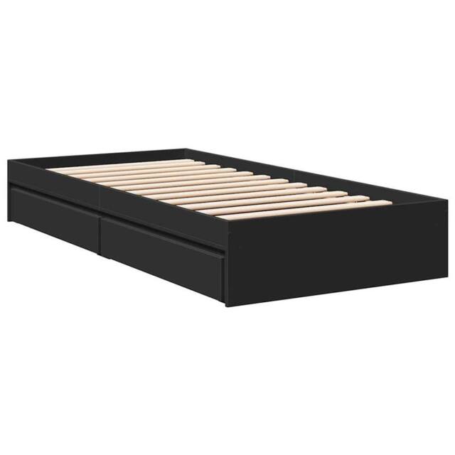 Berkfield Home Modern Bed Frame with Drawers without Mattress Black 75x190 cm Sm - Size: Small Single - image 1
