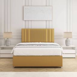 "BSSPOKE Florence Plush Velvet Divan Bed Set 24"" Headboard 4Drawers & Mattress in Mustard - Size: Small Double" - thumbnail 2