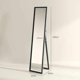 HOMCOM Floor Mirror Wall Mounted Leaning Standing Mirror 37 x 157cm in Black - Size: 37 x 157 cm - thumbnail 3