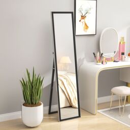 HOMCOM Floor Mirror Wall Mounted Leaning Standing Mirror 37 x 157cm in Black - Size: 37 x 157 cm - thumbnail 1