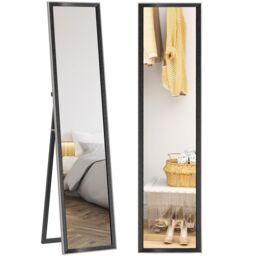 HOMCOM Floor Mirror Wall Mounted Leaning Standing Mirror 37 x 157cm in Black - Size: 37 x 157 cm - thumbnail 2