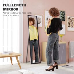 HOMCOM Floor Mirror Wall Mounted Leaning Standing Mirror 37 x 157cm in Black - Size: 37 x 157 cm - thumbnail 4