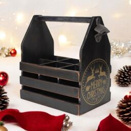 Minster 6 Bottle Holder with Metal Opener - L19 x W27 x H30 cm - Black - Size: 1 Pack