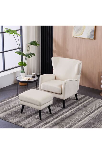 Living and Home Upholstered Armchair with Footstool in Beige - image 1