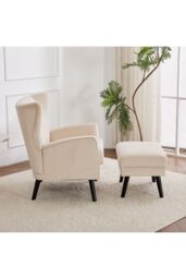 Living and Home Upholstered Armchair with Footstool in Beige - thumbnail 4
