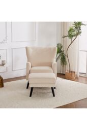 Living and Home Upholstered Armchair with Footstool in Beige - thumbnail 3