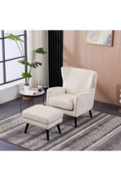 Living and Home Upholstered Armchair with Footstool in Beige