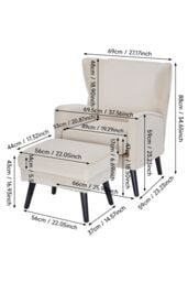 Living and Home Upholstered Armchair with Footstool in Beige - thumbnail 2