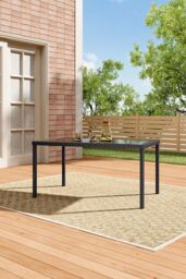 Living and Home Rectangular Rustic Wicker Garden Dining Table in Black - thumbnail 2