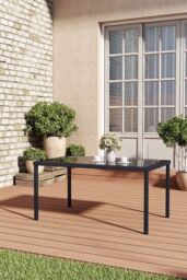 Living and Home Rectangular Rustic Wicker Garden Dining Table in Black