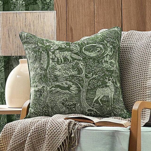 Furn Winter Woods Jacquard Chenille Polyester Filled Cushion in Emerald - Size: 50 cm x 50 cm - image 1