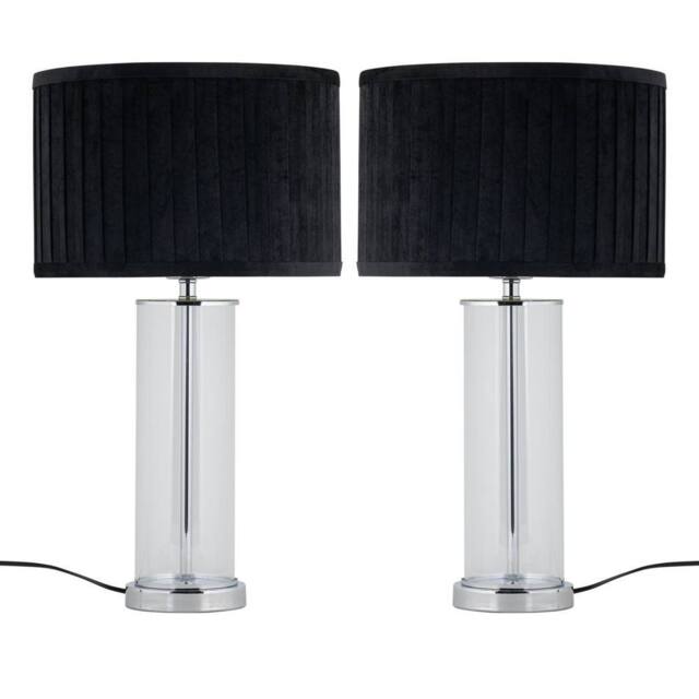 First Choice Lighting Set of 2 Aura - Chrome Table Lamps with Black Pleated Velvet Shades in Silver - image 1