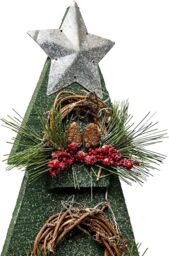 Shatchi Christmas Decoration Gift Battery Operated Green Tree Tabletop Decorated with Berries, Pines & Small Warm White Bulbs - thumbnail 5