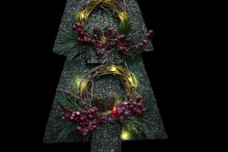Shatchi Christmas Decoration Gift Battery Operated Green Tree Tabletop Decorated with Berries, Pines & Small Warm White Bulbs - thumbnail 4