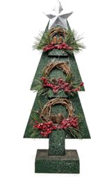 Shatchi Christmas Decoration Gift Battery Operated Green Tree Tabletop Decorated with Berries, Pines & Small Warm White Bulbs