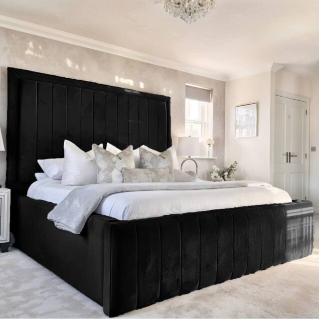 UK Bed Furniture Geneva Ottoman Gas Lift Upholstered Bed with 54-Inch Headboard in Black - Size: Super King - image 1