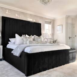 UK Bed Furniture Geneva Ottoman Gas Lift Upholstered Bed with 54-Inch Headboard in Black - Size: Super King