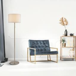 Happy Homewares Classic Brushed Satin Nickel Floor Lamp with Metal Pull Switch & Cotton Shade in Metallic Silver - thumbnail 7