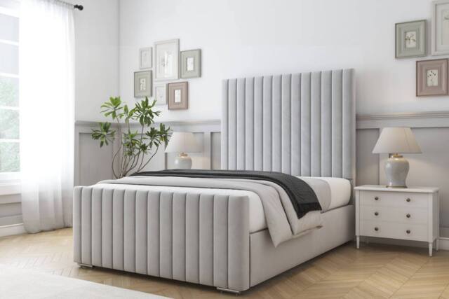 "Comfort Beds Khloe Plush Bed Frame - 50"" Upholstered Headboard in Silver - Size: Single" - image 1