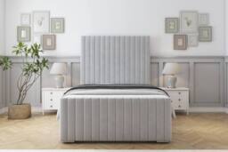 "Comfort Beds Khloe Plush Bed Frame - 50"" Upholstered Headboard in Silver - Size: Single" - thumbnail 2