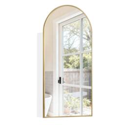 KEEPREAPER Arch Brushed Gold Bathroom Mirror Cabinet 40x80cm 3 Glass Shelves - Size: 40x80 cm