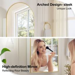 KEEPREAPER Arch Brushed Gold Bathroom Mirror Cabinet 40x80cm 3 Glass Shelves - Size: 40x80 cm - thumbnail 6
