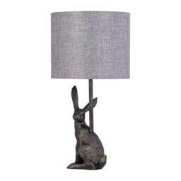 First Choice Lighting Henrietta - Antique Gold Rabbit Table Lamp With Grey Linen Shade - thumbnail 1
