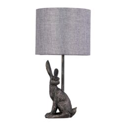 First Choice Lighting Henrietta - Antique Gold Rabbit Table Lamp With Grey Linen Shade - thumbnail 2