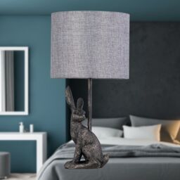 First Choice Lighting Henrietta - Antique Gold Rabbit Table Lamp With Grey Linen Shade - thumbnail 6