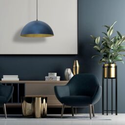 Milagro Beta Pedant Lamp 45cm Hand Made In Matt Blue With A Golden Interior in Mid Navy - thumbnail 3