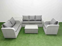 Fimous Patio PE Wicker 6 Seater Outdoor Rattan Furniture Sofa Sets w/ Rectangular Coffee Table Reclining Chair Loveseat Sofa 3 Seater Sofa Side Table - thumbnail 2