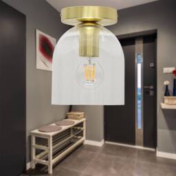 First Choice Lighting Belten - Clear Glass Cloche Satin Brass Ceiling Light Fitting - thumbnail 3