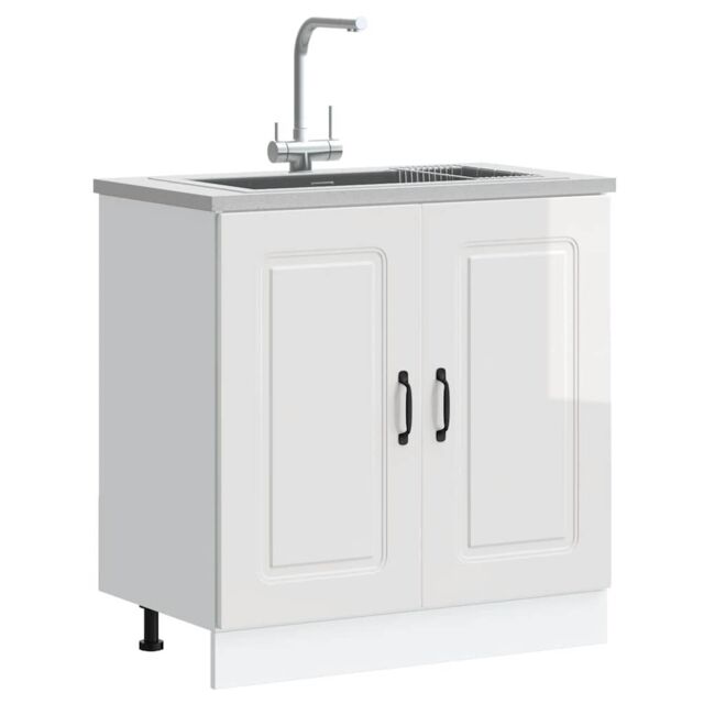 Berkfield Home Sink Base Cabinet Kalmar High Gloss White 80x46x81.5 cm Engineered Wood - image 1