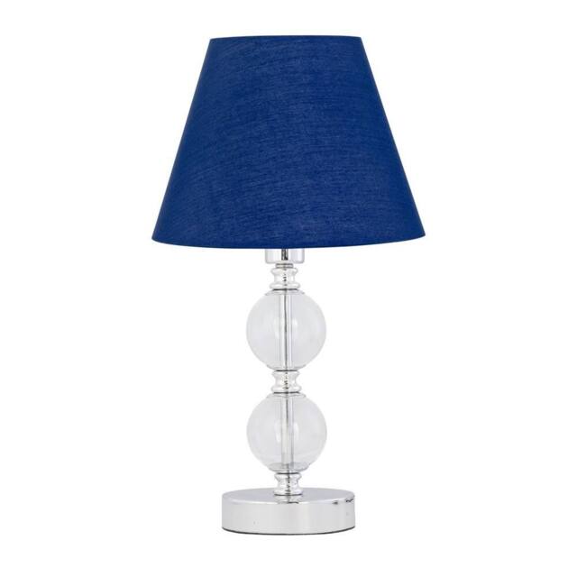 First Choice Lighting Chrome Two Ball Table Lamp with Navy Blue Shade in Silver - image 1