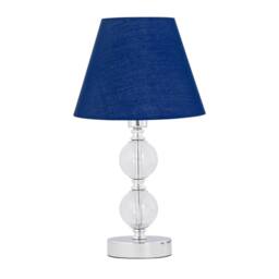 First Choice Lighting Chrome Two Ball Table Lamp with Navy Blue Shade in Silver