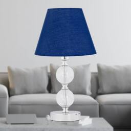 First Choice Lighting Chrome Two Ball Table Lamp with Navy Blue Shade in Silver - thumbnail 2