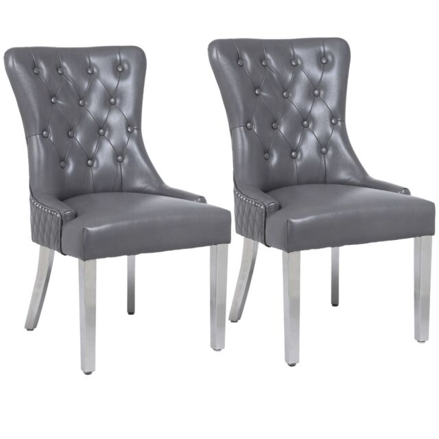Modernique A Pair (x2) Leather Aire High Back Dining Chairs with Chrome Legs in Grey - image 1