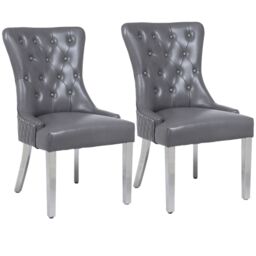 Modernique A Pair (x2) Leather Aire High Back Dining Chairs with Chrome Legs in Grey - thumbnail 1
