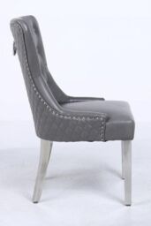 Modernique A Pair (x2) Leather Aire High Back Dining Chairs with Chrome Legs in Grey - thumbnail 2