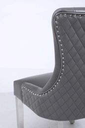 Modernique A Pair (x2) Leather Aire High Back Dining Chairs with Chrome Legs in Grey - thumbnail 3