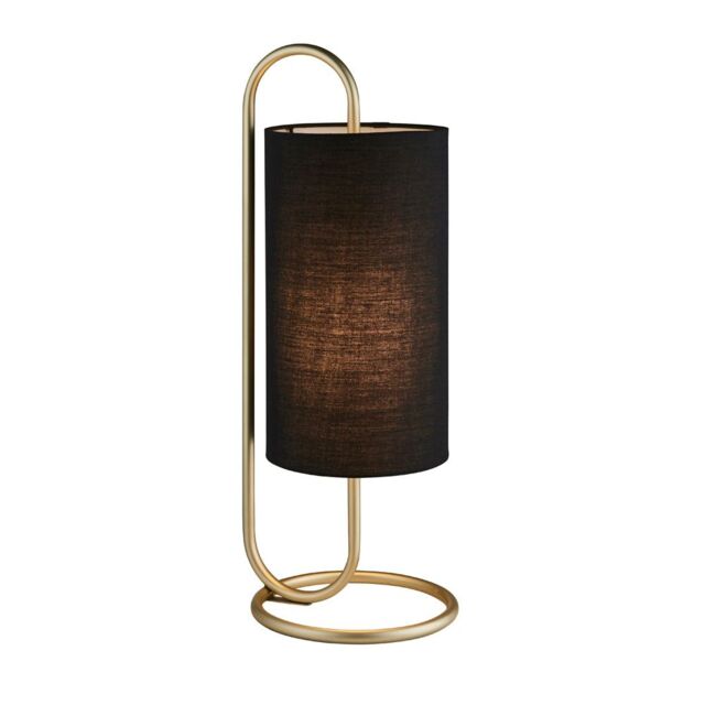 Loops Modern Antique Brass Oval Table Lamp Desk Light & Black Fabric Cylinder Shade - image 1