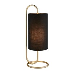 Loops Modern Antique Brass Oval Table Lamp Desk Light & Black Fabric Cylinder Shade - thumbnail 1