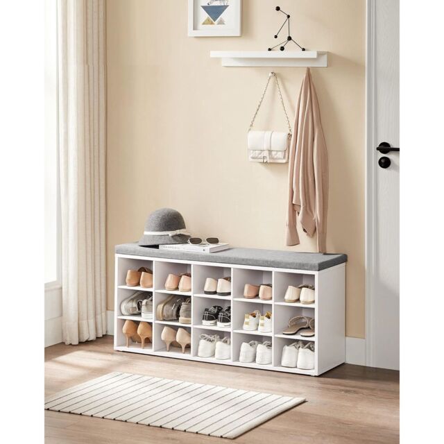 VASAGLE 15 Compartment Shoe Bench Storage Cabinet with Cushion Seat in White - image 1